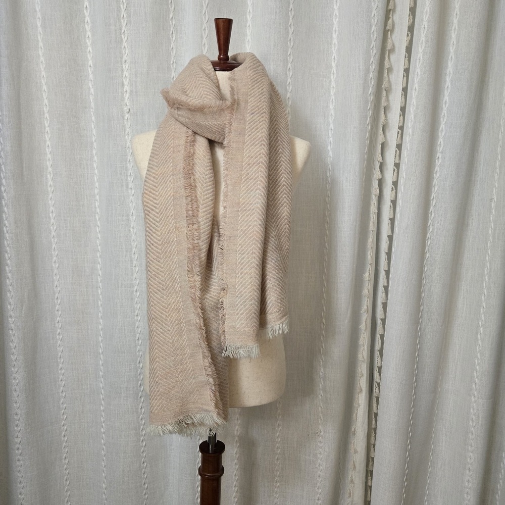 Oversized Scarf Herringbone Pastel Pink Winter Cheveron Fairy Whimsy 78" X‎ 31"